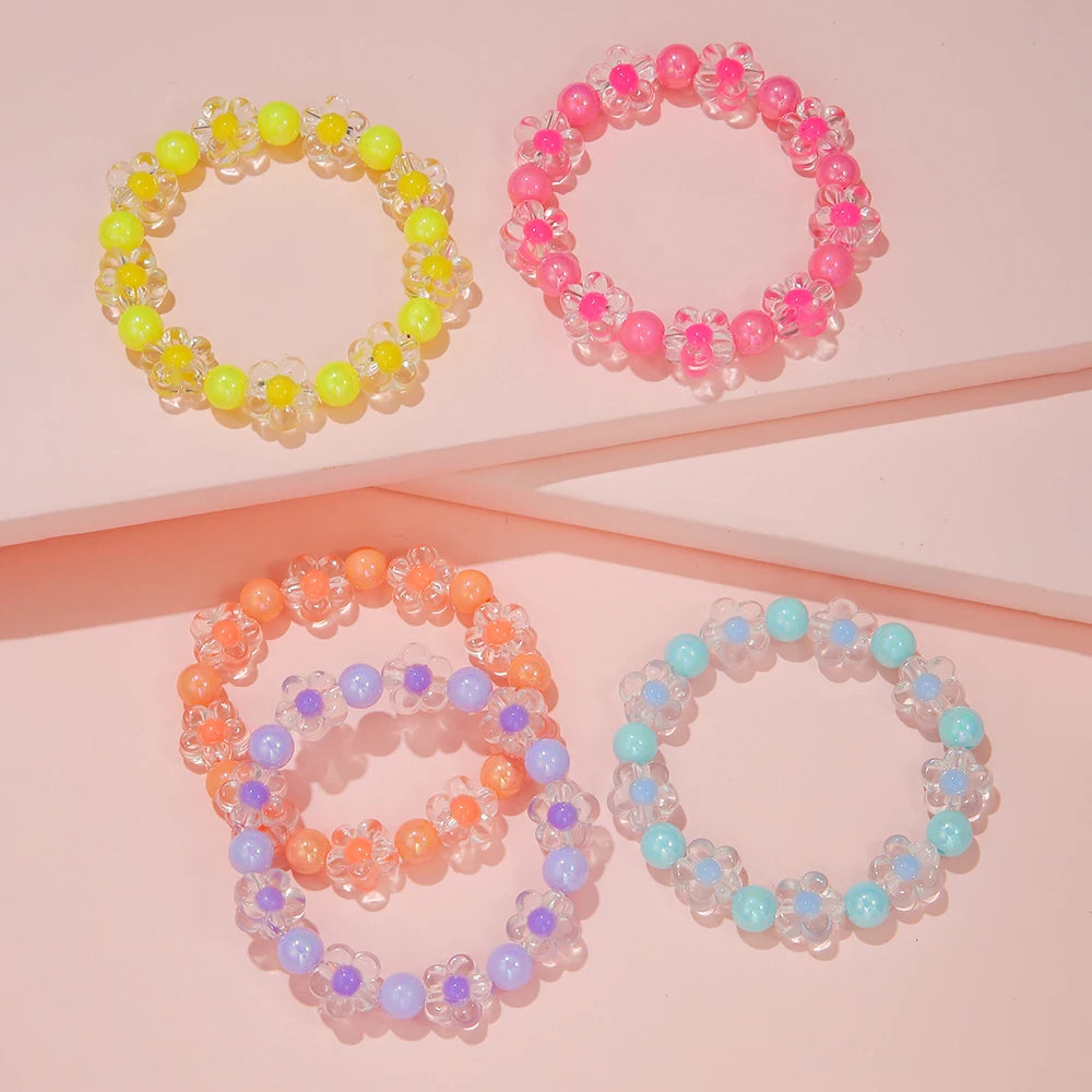 5 Pcs Colorful Flower Bracelet Set | Girls Friendship Bangle Jewelry | USA