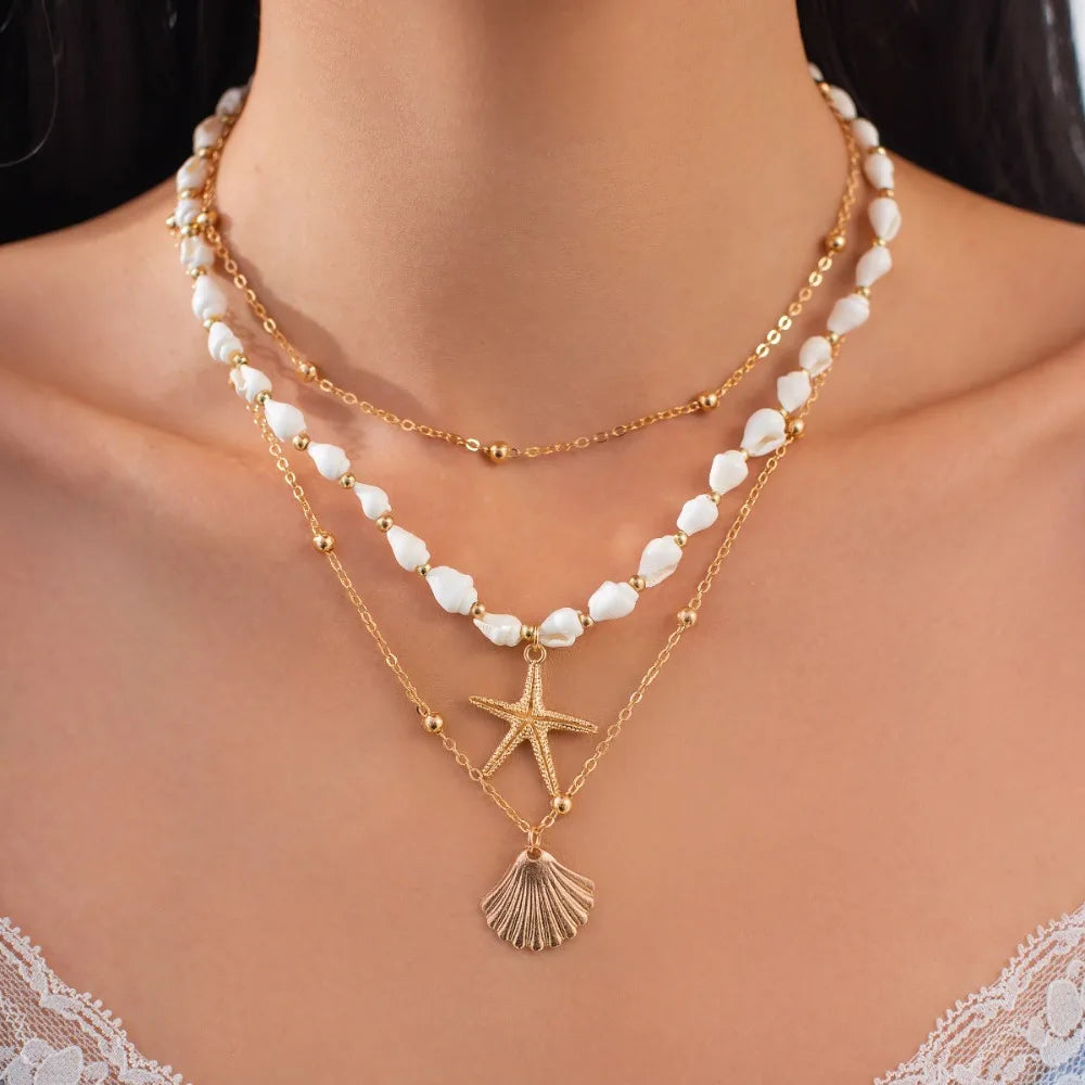 Bohemian Starfish Beach Necklace for Women | Pearl Beaded Choker | Summer | USA