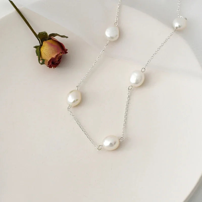 ASHIQI 925 Sterling Silver Baroque Pearl Necklace | Vintage Handmade | USA Australia