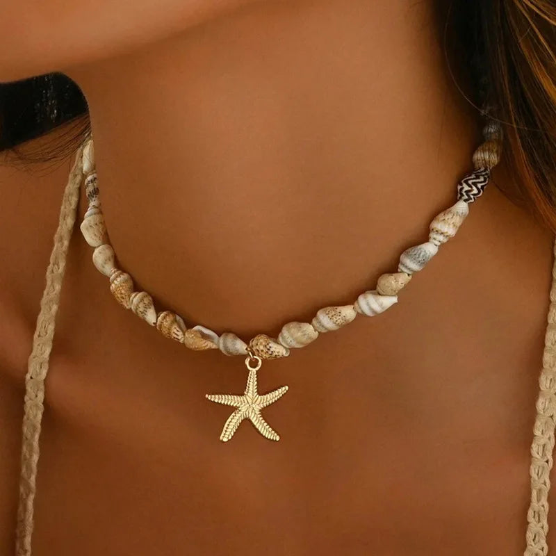 Bohemian Starfish Beach Necklace for Women | Pearl Beaded Choker | Summer | USA
