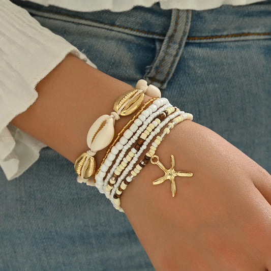 7-Piece Beach Bracelet Set | Shell Starfish Bohemian Stack | Women | USA