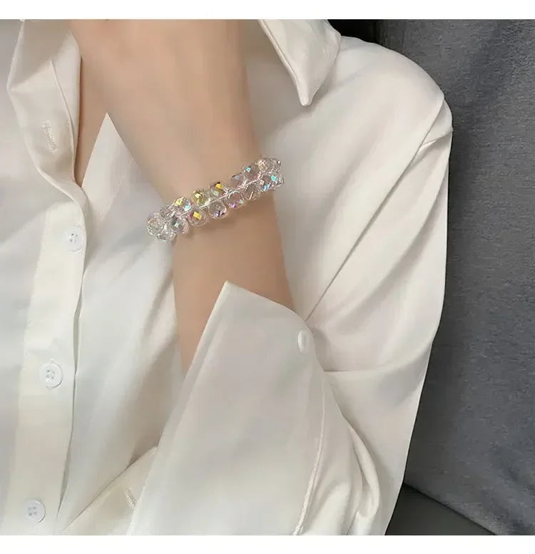 Transparent Crystal Bracelet for Kids | Shiny Stone Beads Elastic Bangle | USA