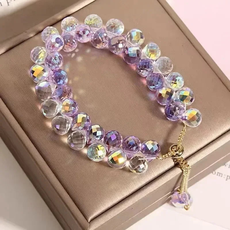 Transparent Crystal Bracelet for Kids | Shiny Stone Beads Elastic Bangle | USA