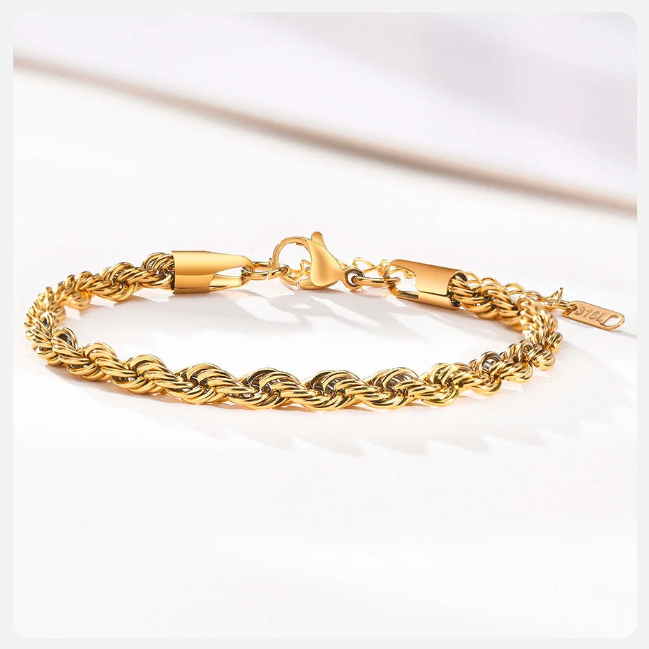 Unisex Rope Chain Bracelet | Stainless Steel Twisted Links | Women Men | USA