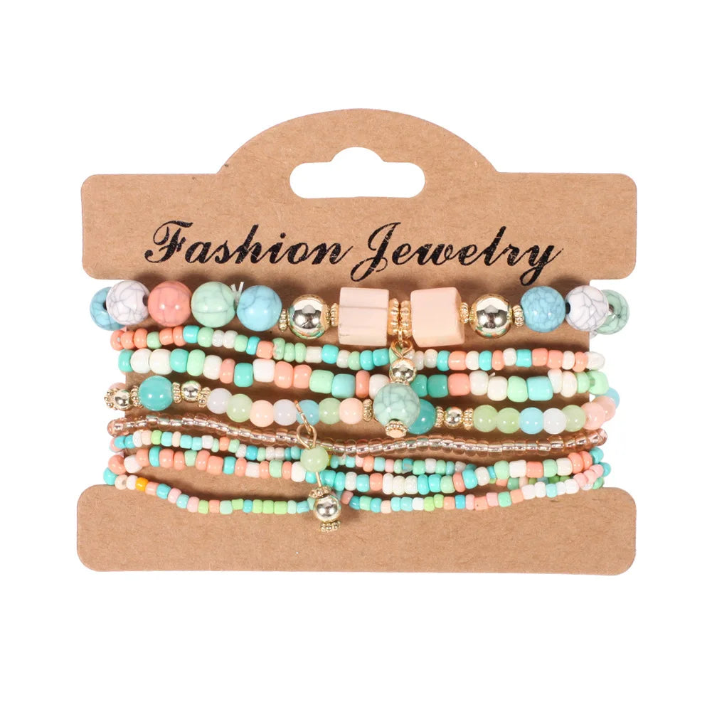 Bohemian Beaded Bracelet Set | Colorful Handmade Layered Bangles | USA Australia