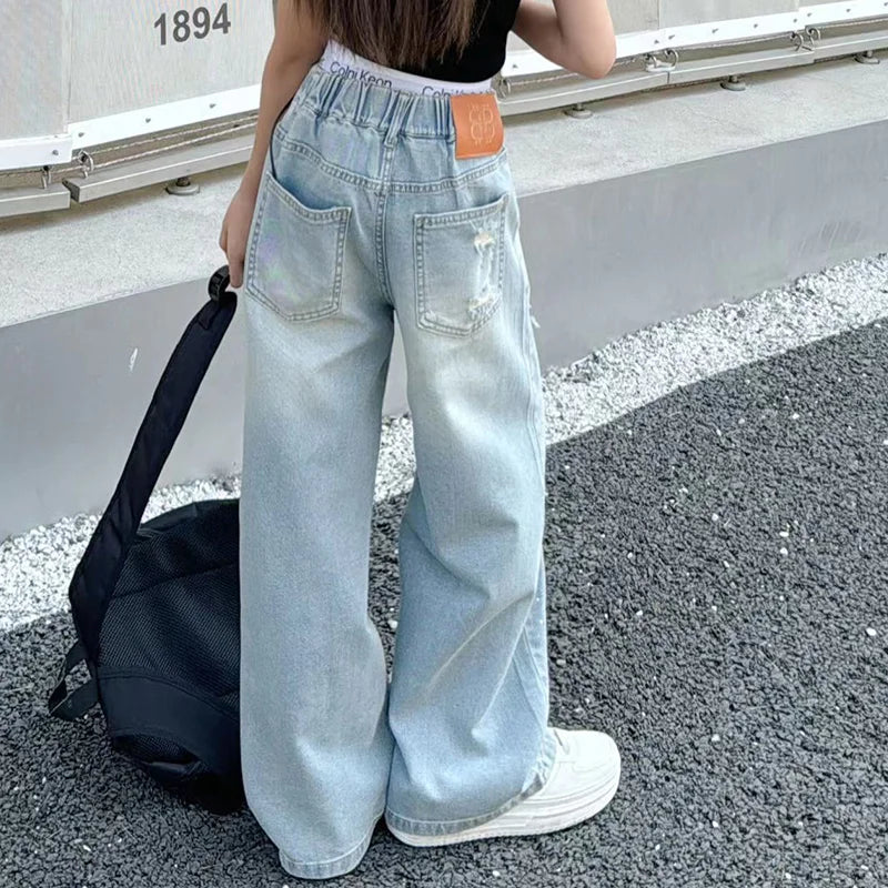 Kids Girls High Fashion Ripped Jeans | Destroyed Denim Pants | Ages 5-14 | USA