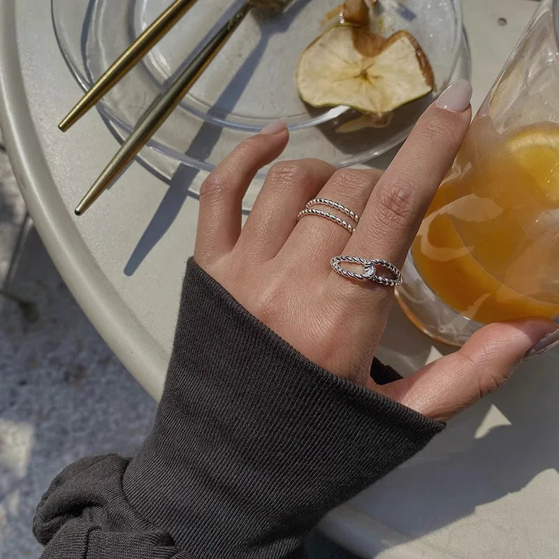 Sterling Silver Flower Bow Ring - Love Combination Adjustable Design