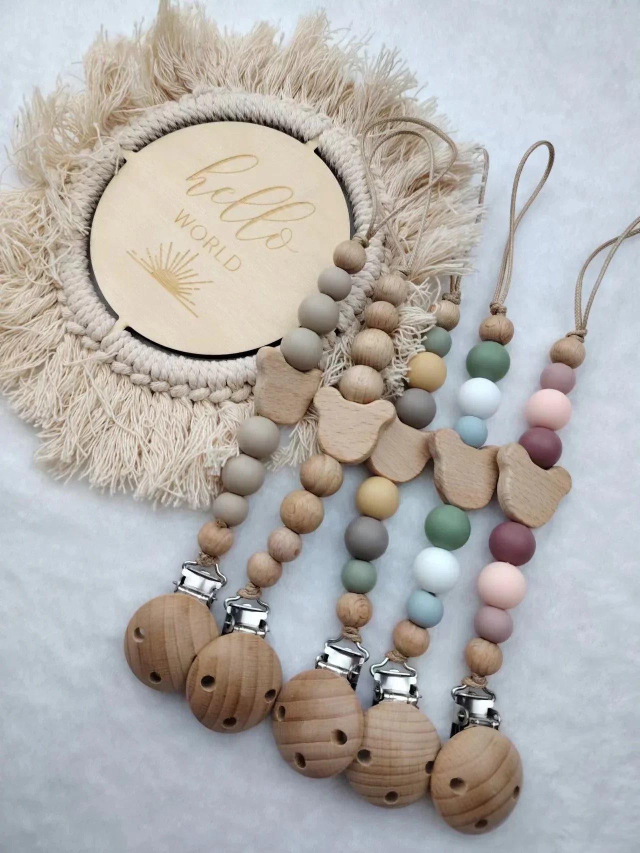 Custom Name Wooden Pacifier Chain | Silicone Bead Dummy Holder | USA Australia