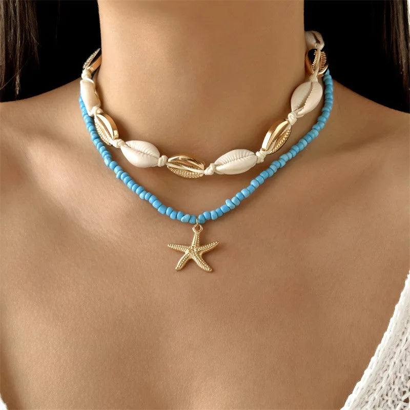 Bohemian Starfish Beach Necklace for Women | Pearl Beaded Choker | Summer | USA