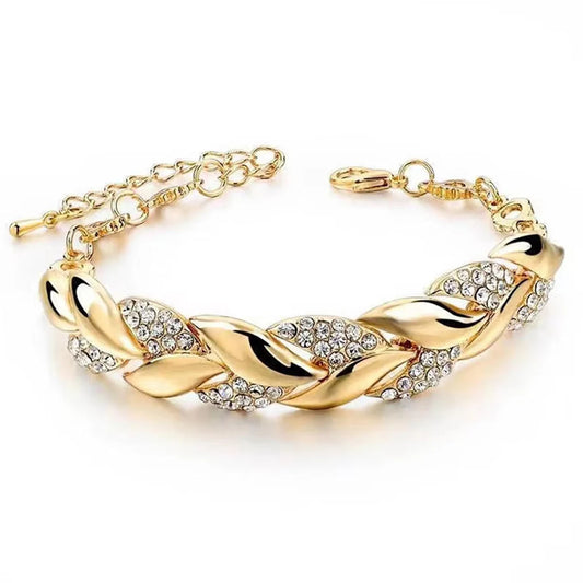 Hip Hop Leaf Bracelet | Gold Crystal Stone Pendant Adjustable Chain | USA