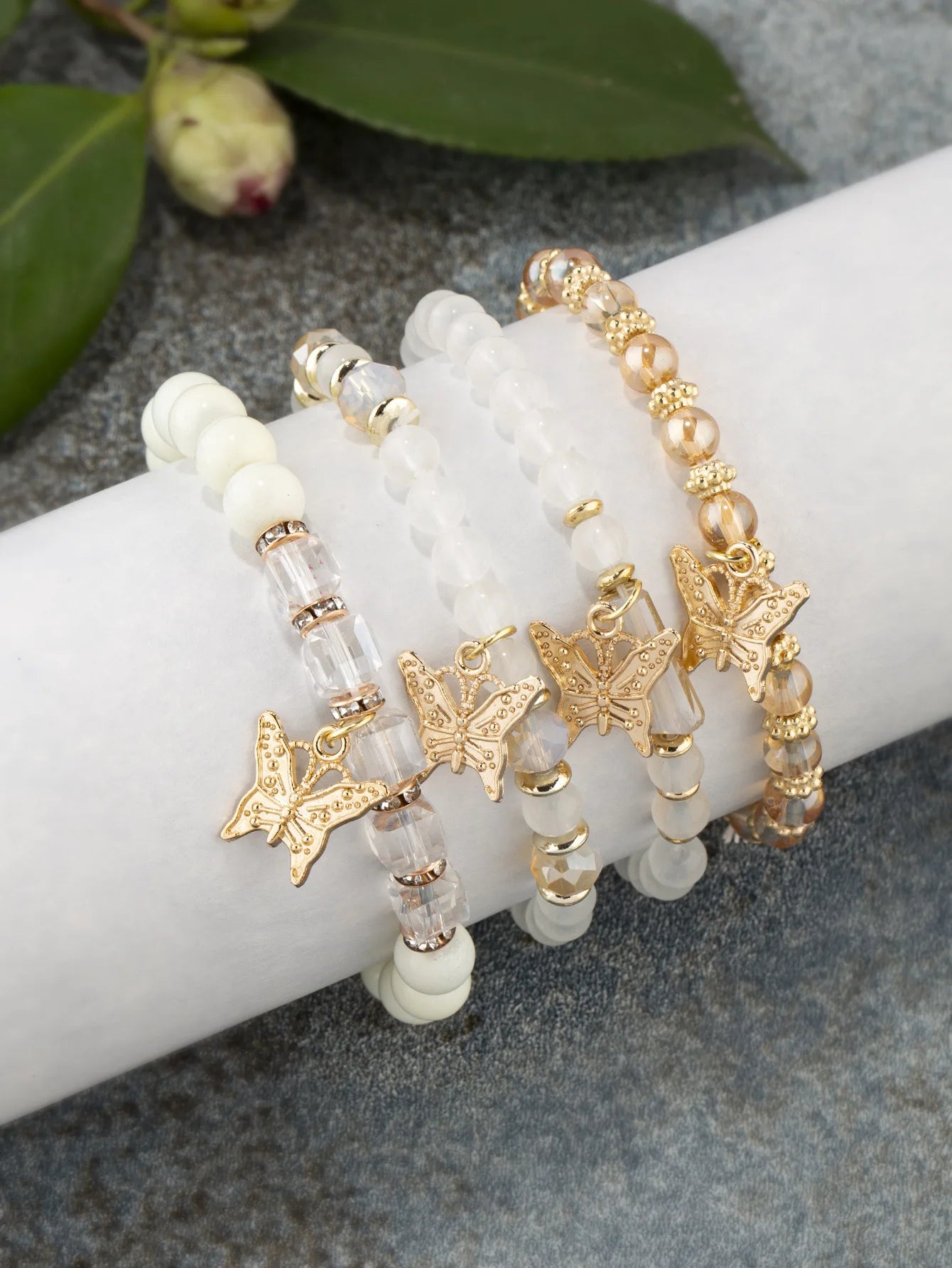 Butterfly Beaded Bracelet Set | 4 Piece Pink Bohemian Stack | USA Australia