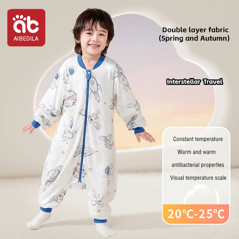 AIBEDILA Kids Onesie Boys Girls Long Sleeve Bamboo Cotton Pajamas Children Winter Cartoon Pyjama Baby Sleepwear Sleeping Bag