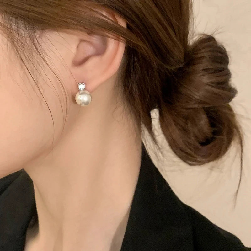 Classic Pearl Pendant Stud Earrings - Elegant Drop Earrings for Women