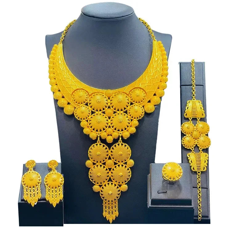 Luxury Dubai Gold Wedding Jewelry Set | African Bridal Gift 4-Piece | USA Australia