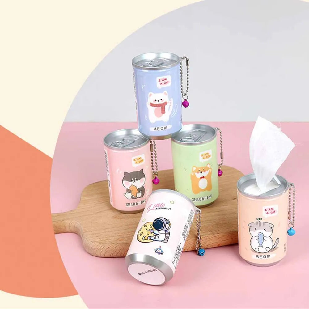 Canned Wet Wipes Portable Children Barreled Cans 30 Sheets Cleaning Cloths Creative Cartoon Chain Cute Small Bell
