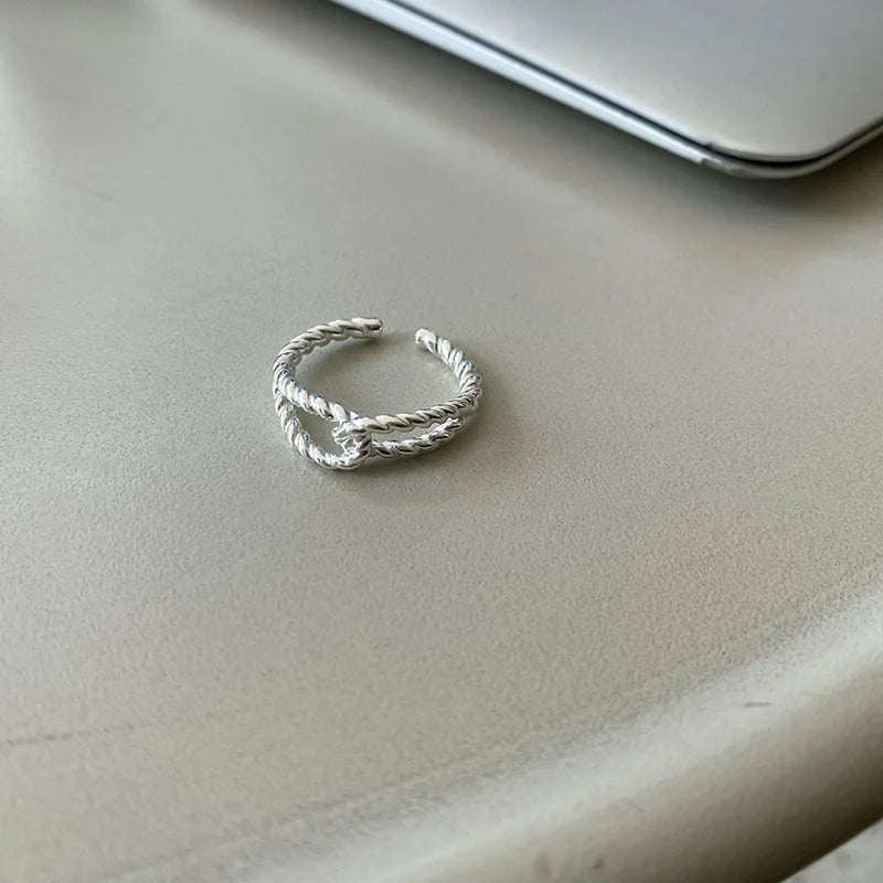 Sterling Silver Flower Bow Ring - Love Combination Adjustable Design
