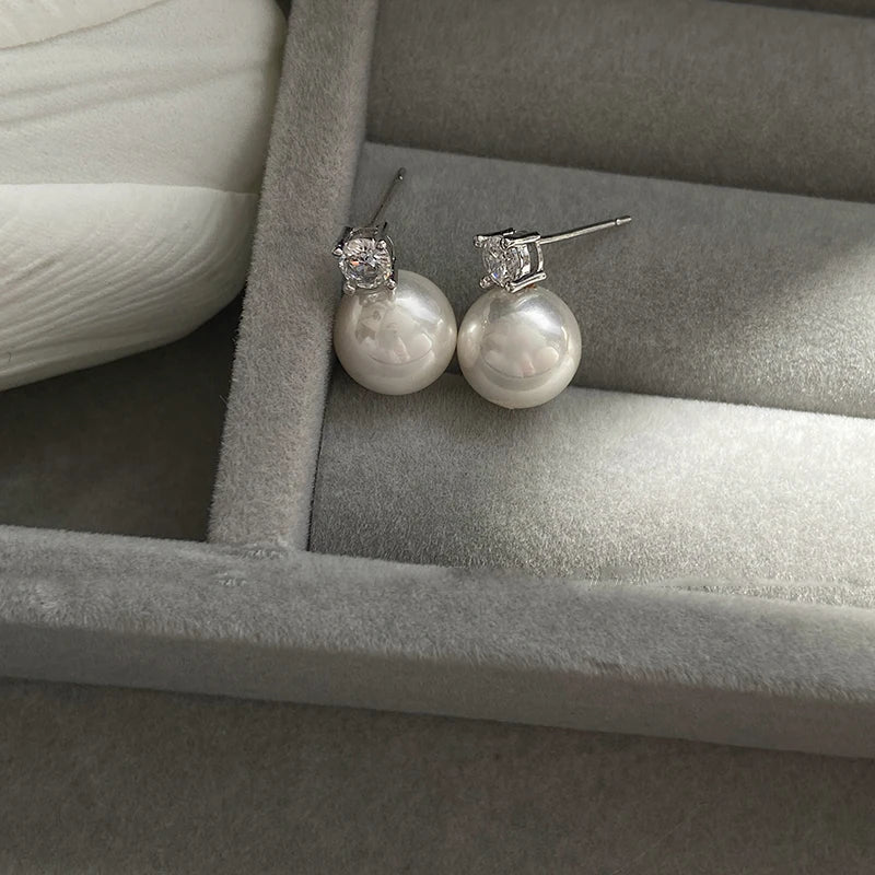 Classic Pearl Pendant Stud Earrings - Elegant Drop Earrings for Women