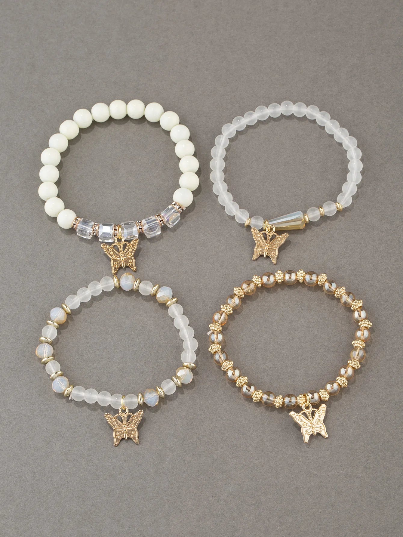 Butterfly Beaded Bracelet Set | 4 Piece Pink Bohemian Stack | USA Australia