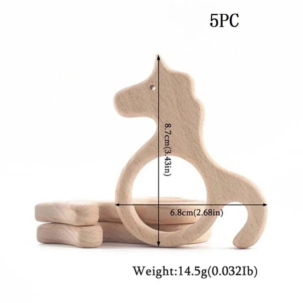 5-Pack Wooden Teether Set | BPA Free Animal Shapes | Hedgehog & Bird | USA