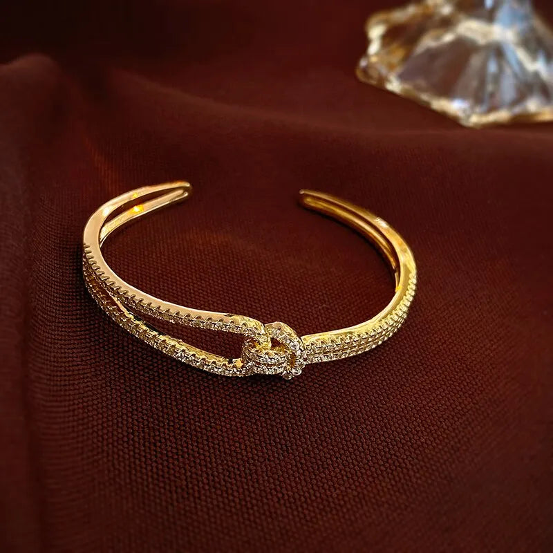 Full Zircon Cuff Bracelet | Gold Plated Copper Minimalist Bangle | USA Australia
