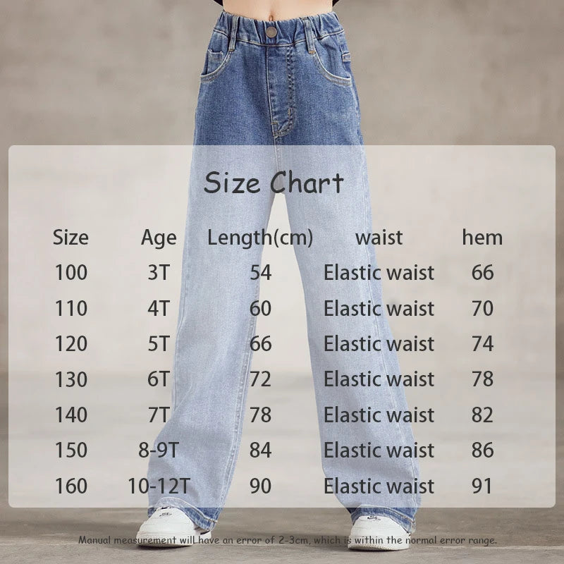 Spring Kids Jeans | Girls Solid Color Loose Wide Leg Pants | Ages 3-9 | USA