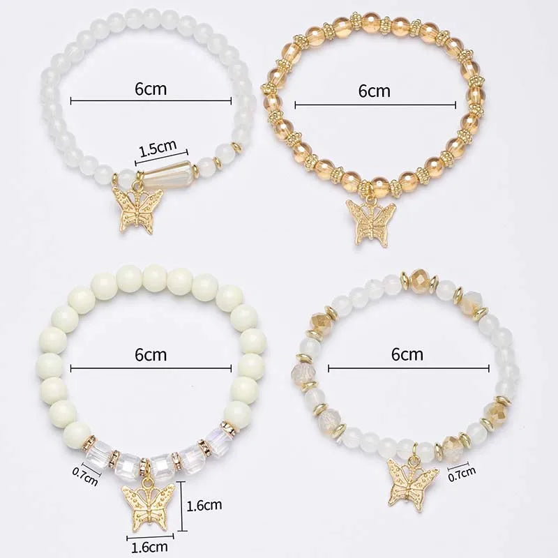 Butterfly Beaded Bracelet Set | 4 Piece Pink Bohemian Stack | USA Australia