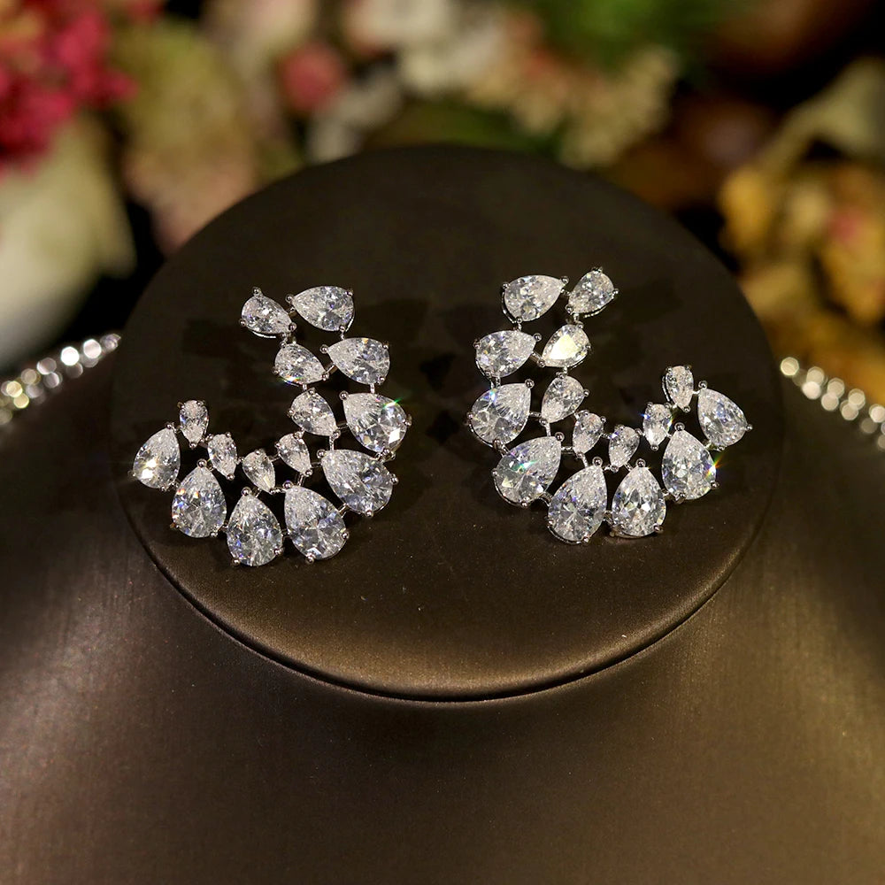 ASNORA Luxury Zircon Wedding Necklace Set | Geometric Design Bridal | USA Australia