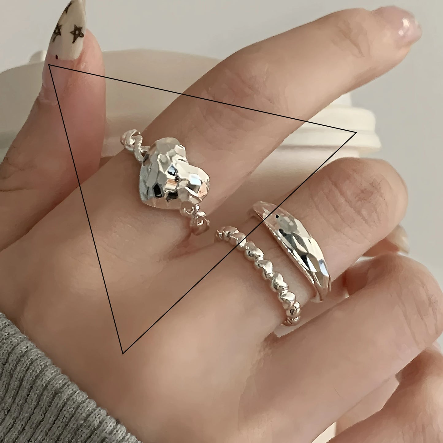 Sterling Silver Flower Lace Ring | CZ Adjustable Korean Fashion | Women | USA