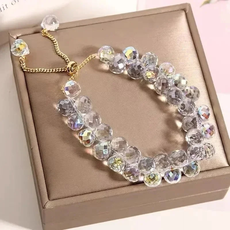 Transparent Crystal Bracelet for Kids | Shiny Stone Beads Elastic Bangle | USA