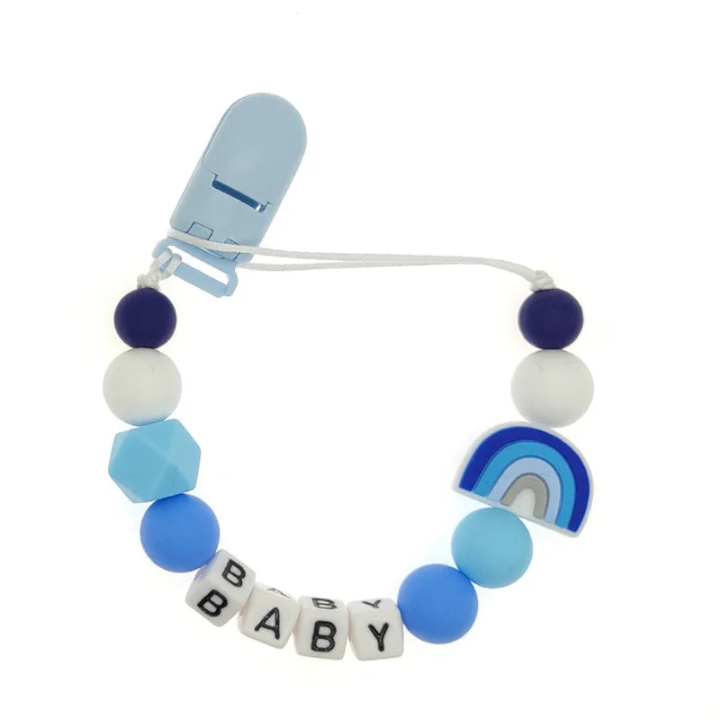 Custom Name Pacifier Holder Chain | Wooden Clip Silicone Teether | USA Australia