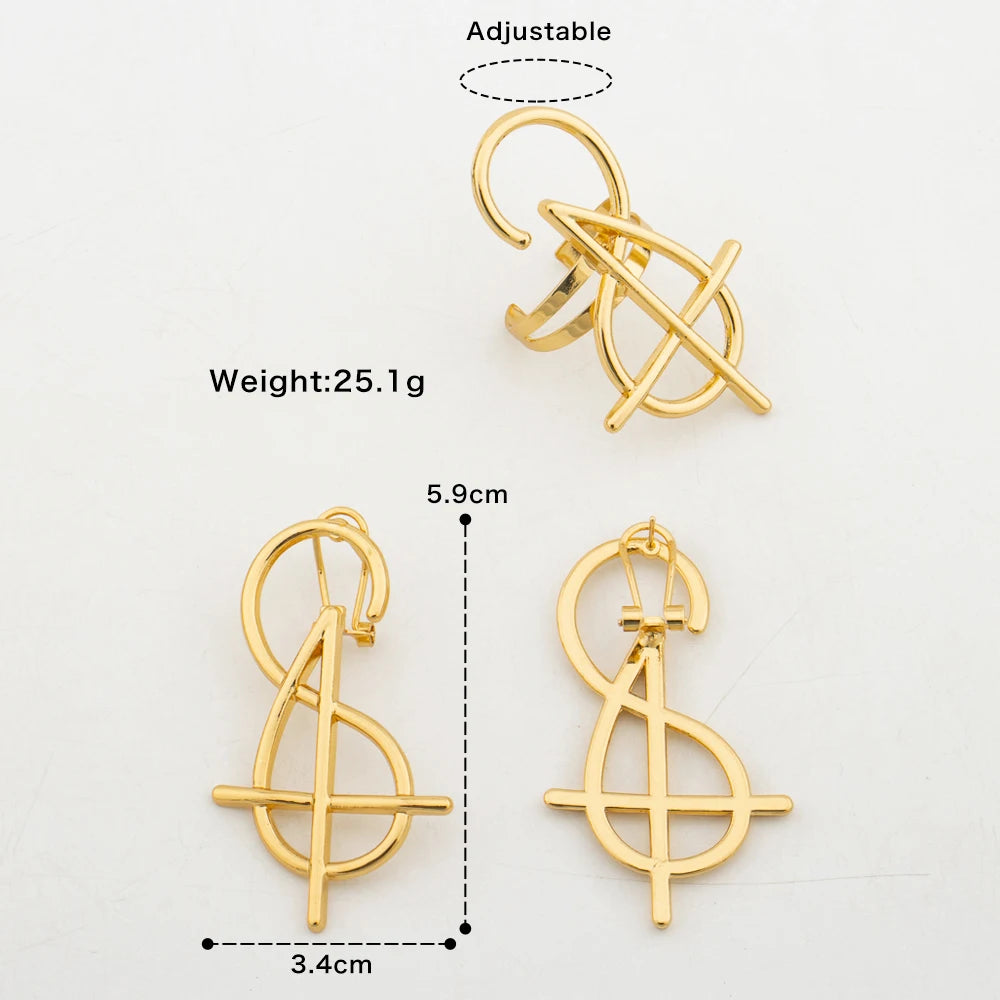 4sets Earrings with Ring Luxury Dubai African Gold Color Jewelry Sets for Women Weddings Bride Party Geometry Jewellry Accessory