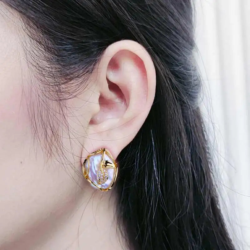 FENASY 925 Sterling Silver Jewelry Sets Big Baroque Natural Pearl Stud Earrings Custom Luxury Necklaces Rings For Women