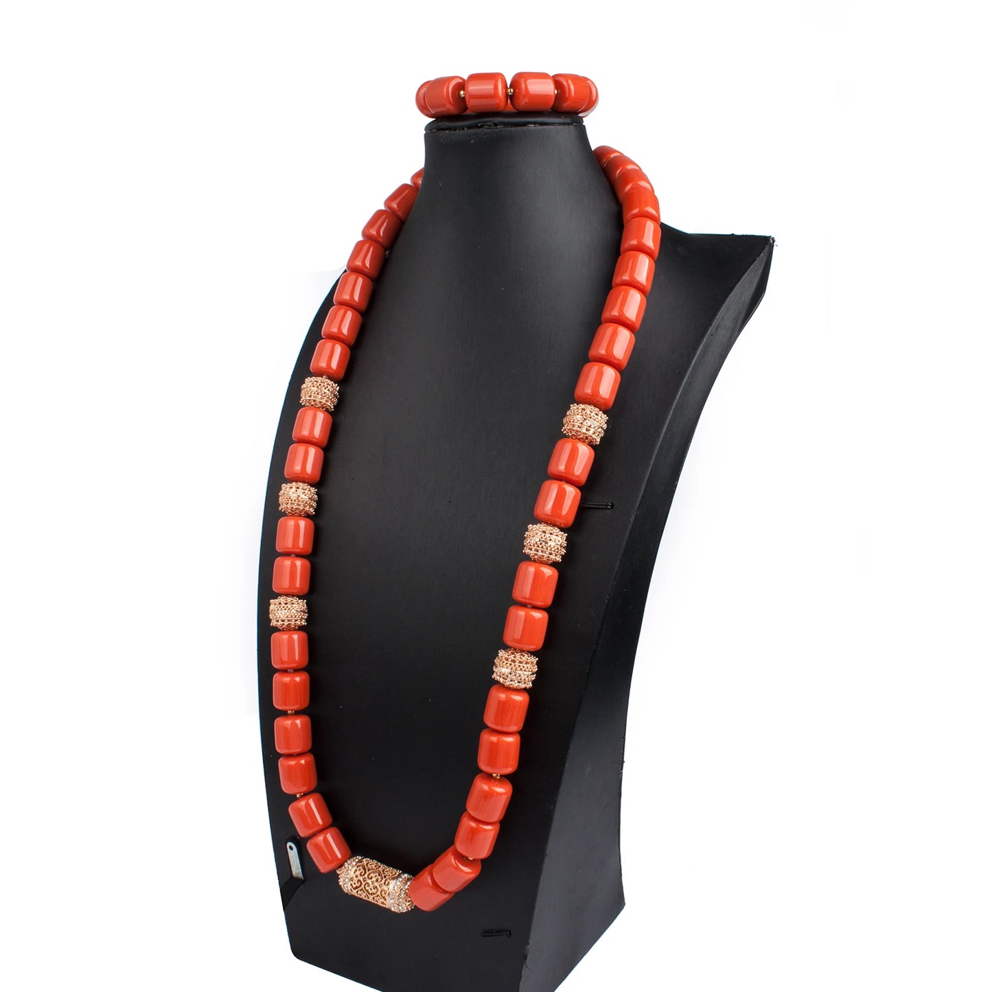 Original Nigerian Jewelry Sets for Men without Earrings,Orange Resin Beads,Chunky Choker Necklace,African Wedding Beads