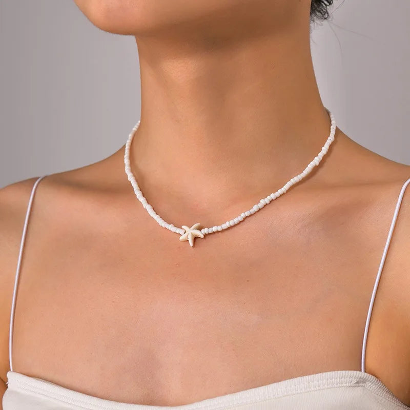 Bohemian Starfish Beach Necklace for Women | Pearl Beaded Choker | Summer | USA