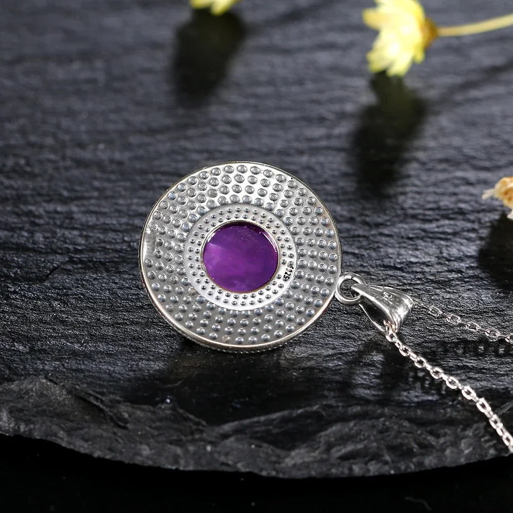 Silver 10MM Amethyst Pendant Necklace | Handmade Gemstone Charm | USA Australia