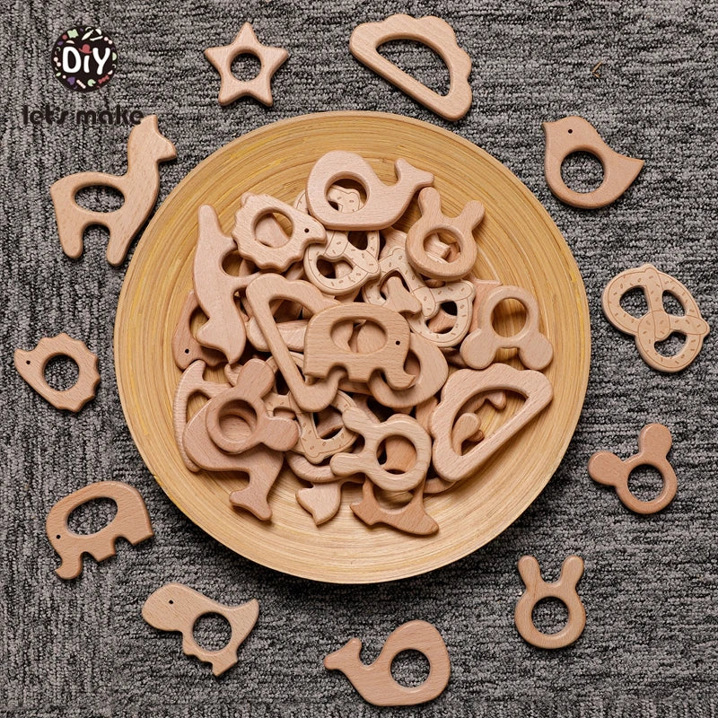 5-Pack Wooden Teether Set | BPA Free Animal Shapes | Hedgehog & Bird | USA