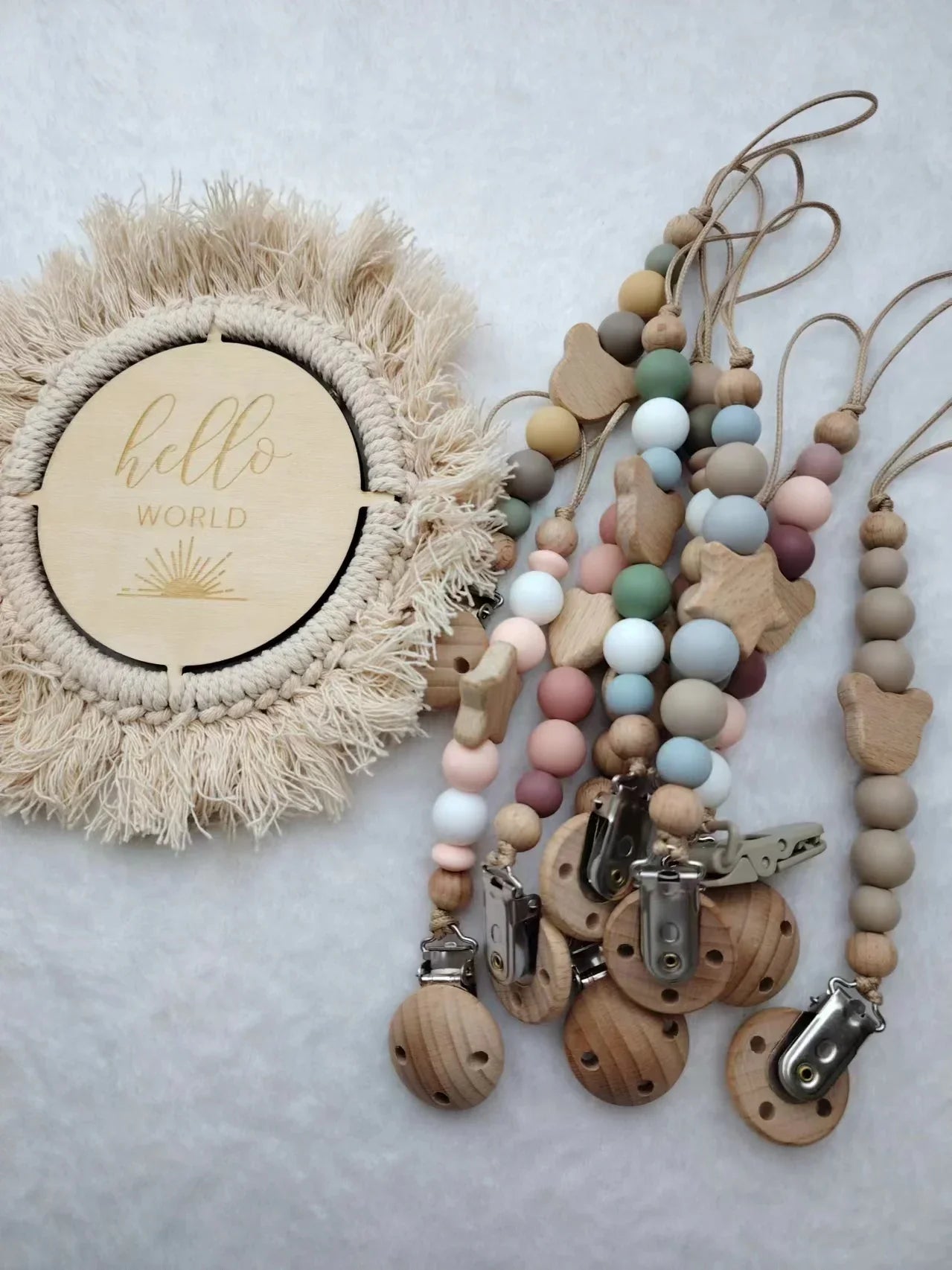 Custom Name Wooden Pacifier Chain | Silicone Bead Dummy Holder | USA Australia