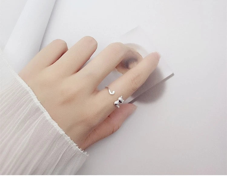 Cute Cat Sterling Silver Ring | Adjustable Animal Design | Women | USA Australia