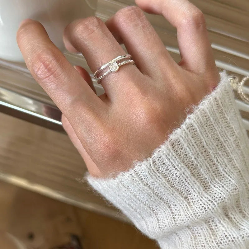 Sterling Silver Flower Bow Ring - Love Combination Adjustable Design