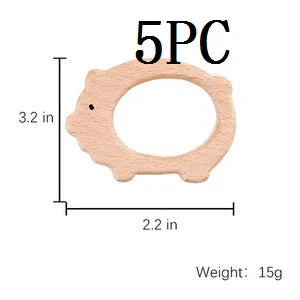 5-Pack Wooden Teether Set | BPA Free Animal Shapes | Hedgehog & Bird | USA