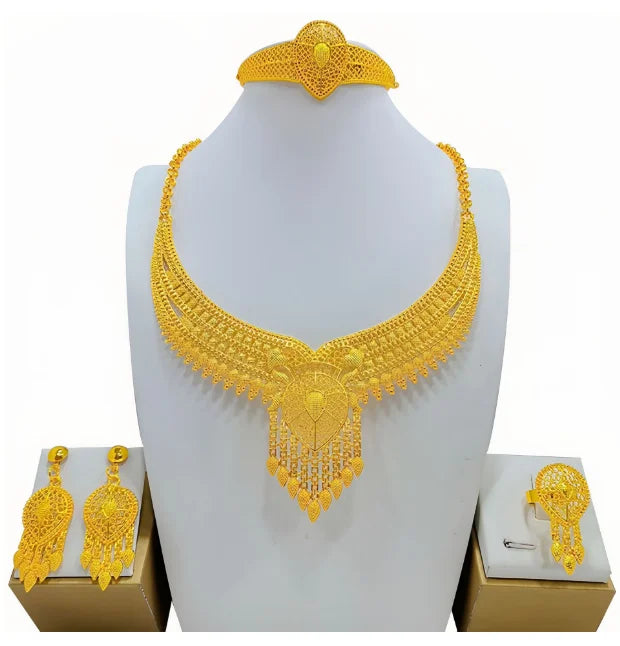 Luxury Dubai Gold Wedding Jewelry Set | African Bridal Gift 4-Piece | USA Australia