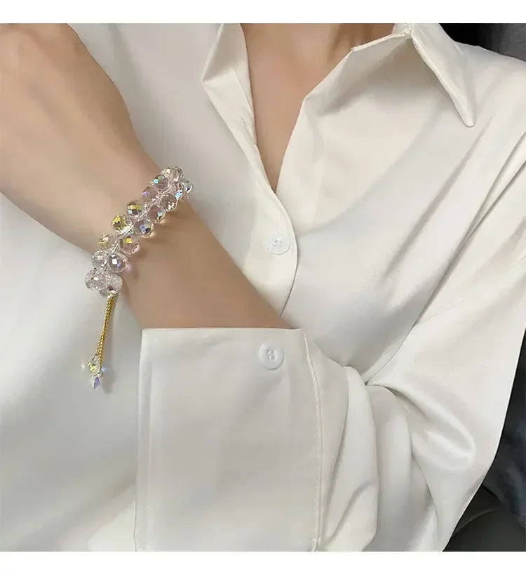 Transparent Crystal Bracelet for Kids | Shiny Stone Beads Elastic Bangle | USA