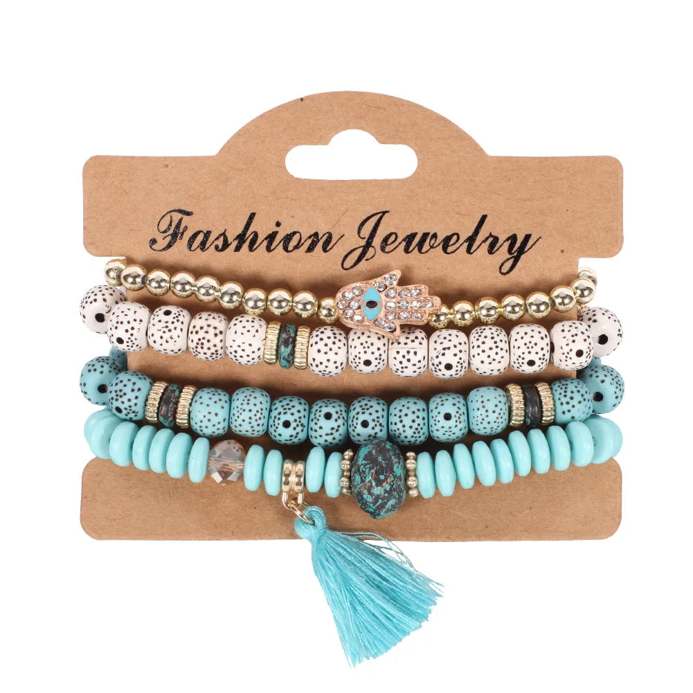 Bohemian Beaded Bracelet Set | Colorful Handmade Layered Bangles | USA Australia