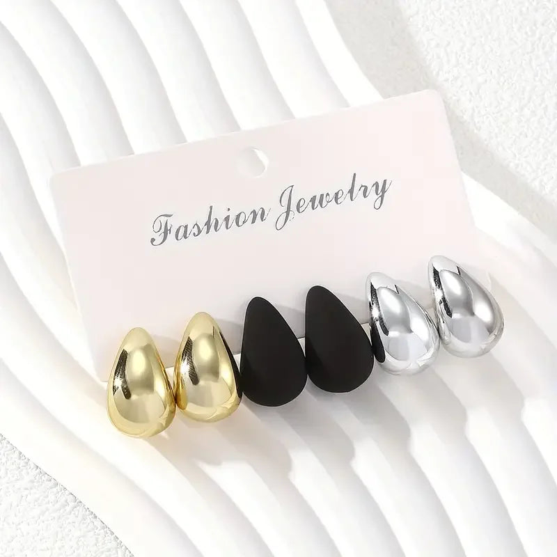 Vintage Teardrop Stud Earrings - Elegant Lightweight Set