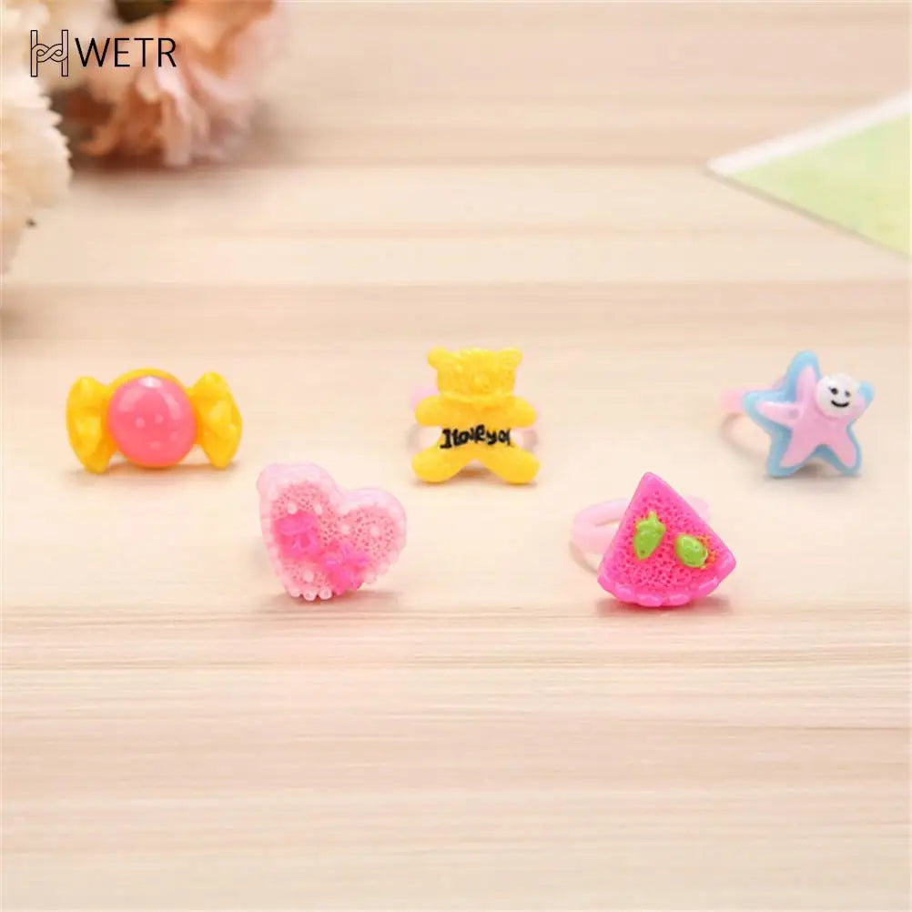 10 Pcs Kids Rings Set for Girls | Cute Colorful Resin Rings | Party Favors | Ships USA & Australia