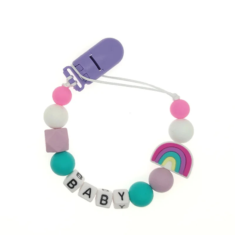 Custom Name Pacifier Holder Chain | Wooden Clip Silicone Teether | USA Australia