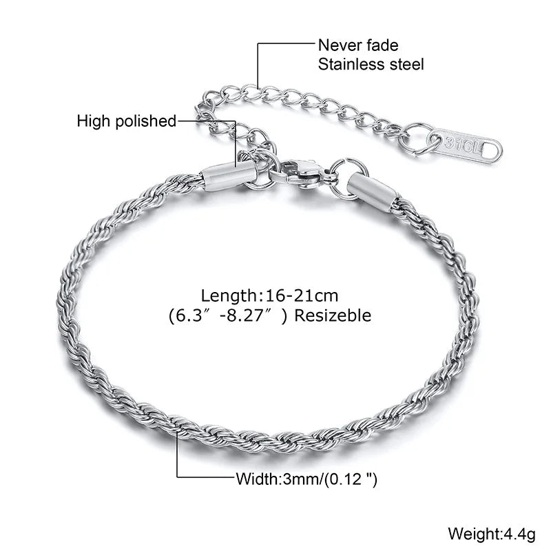 Stainless Steel Link Chain Bracelet | Silver Stackable Layered Set | USA