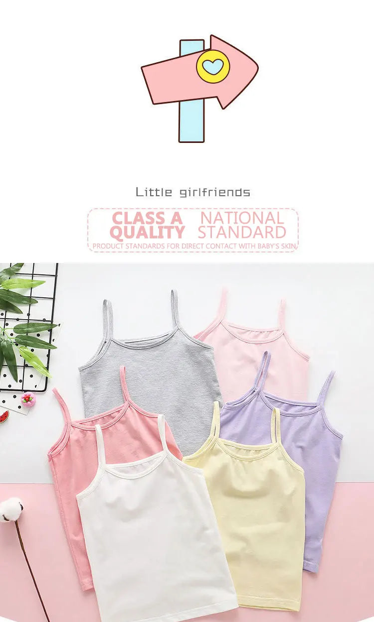 2025 Summer Cotton Girls Tanks Top Breathable Underwears Children Camisoles Kids Solid Color Undershirt Sleeveless Vest Age 3-8
