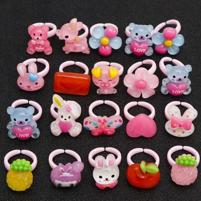 20 Pcs Kids Rings Set | Flower Animal Princess Rings for Girls | Party Favors | USA