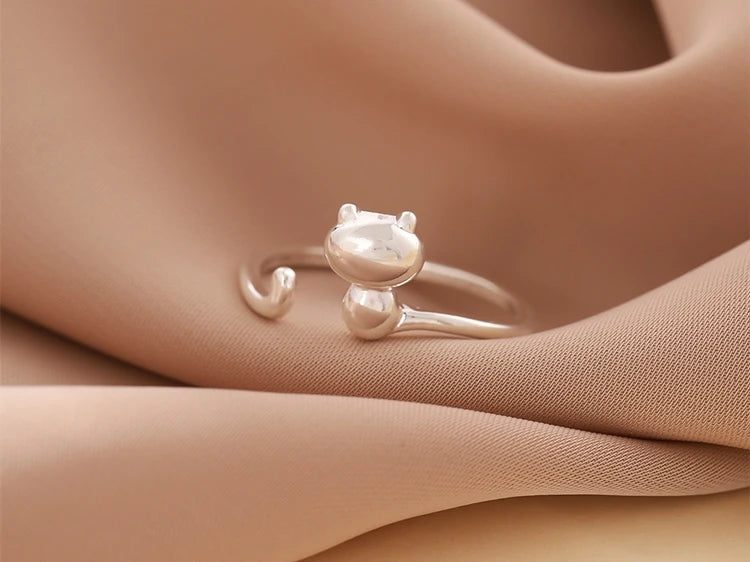 Cute Cat Sterling Silver Ring | Adjustable Animal Design | Women | USA Australia